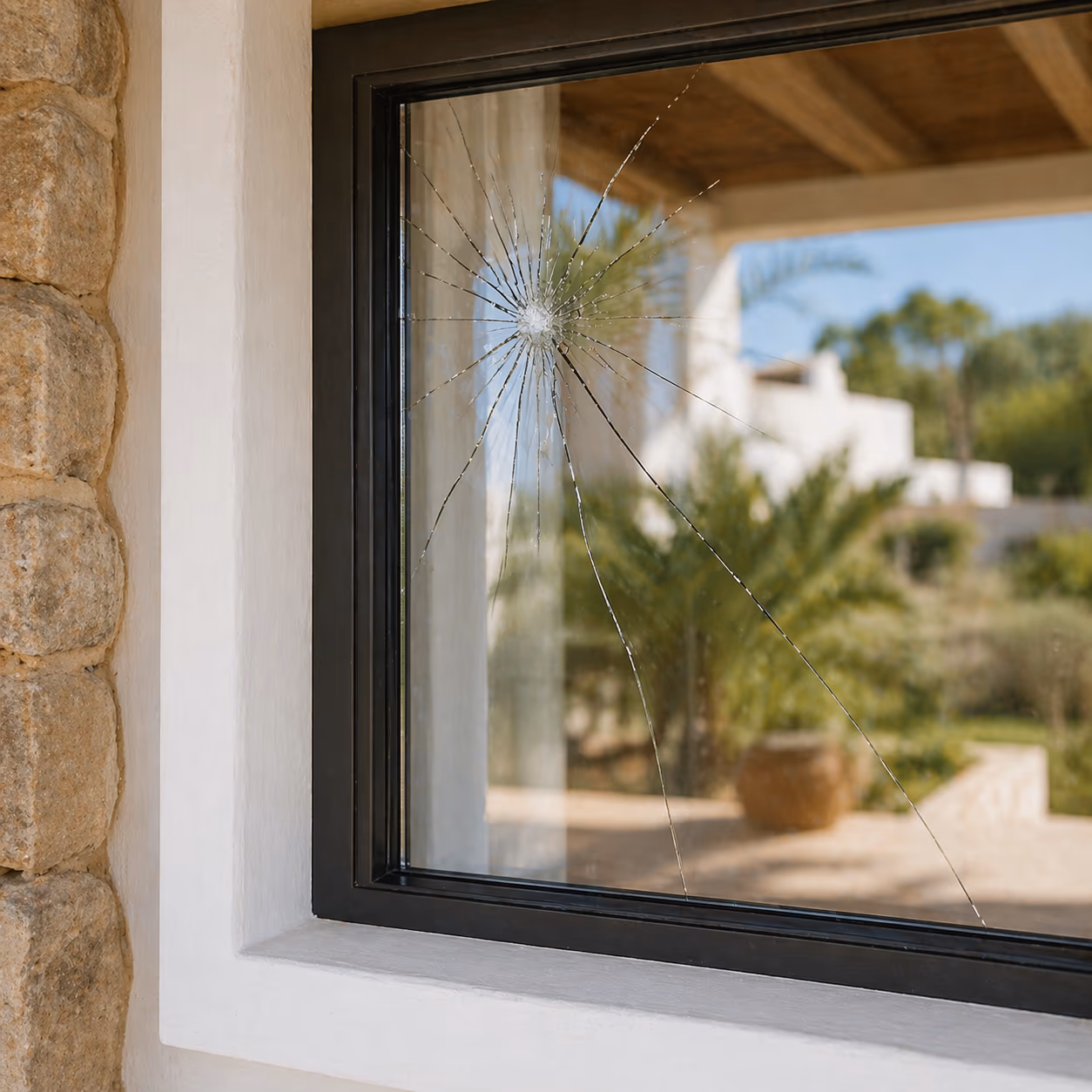 Cracked window pane — master bedroom