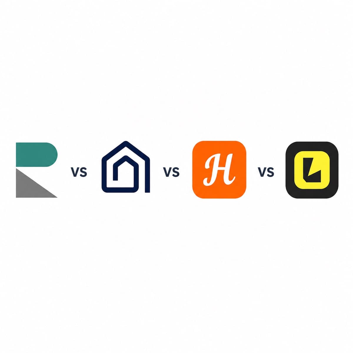 Recal vs Hostaway vs Guesty vs Lodgify — four property management software logos side by side